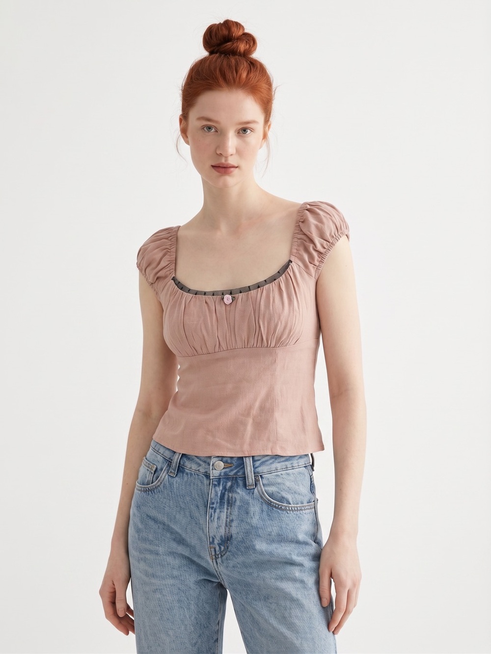Forever 21 NWT Dusty Rose Puff Sleeve Square Neck Crop Top. Peasant. Prairie. S